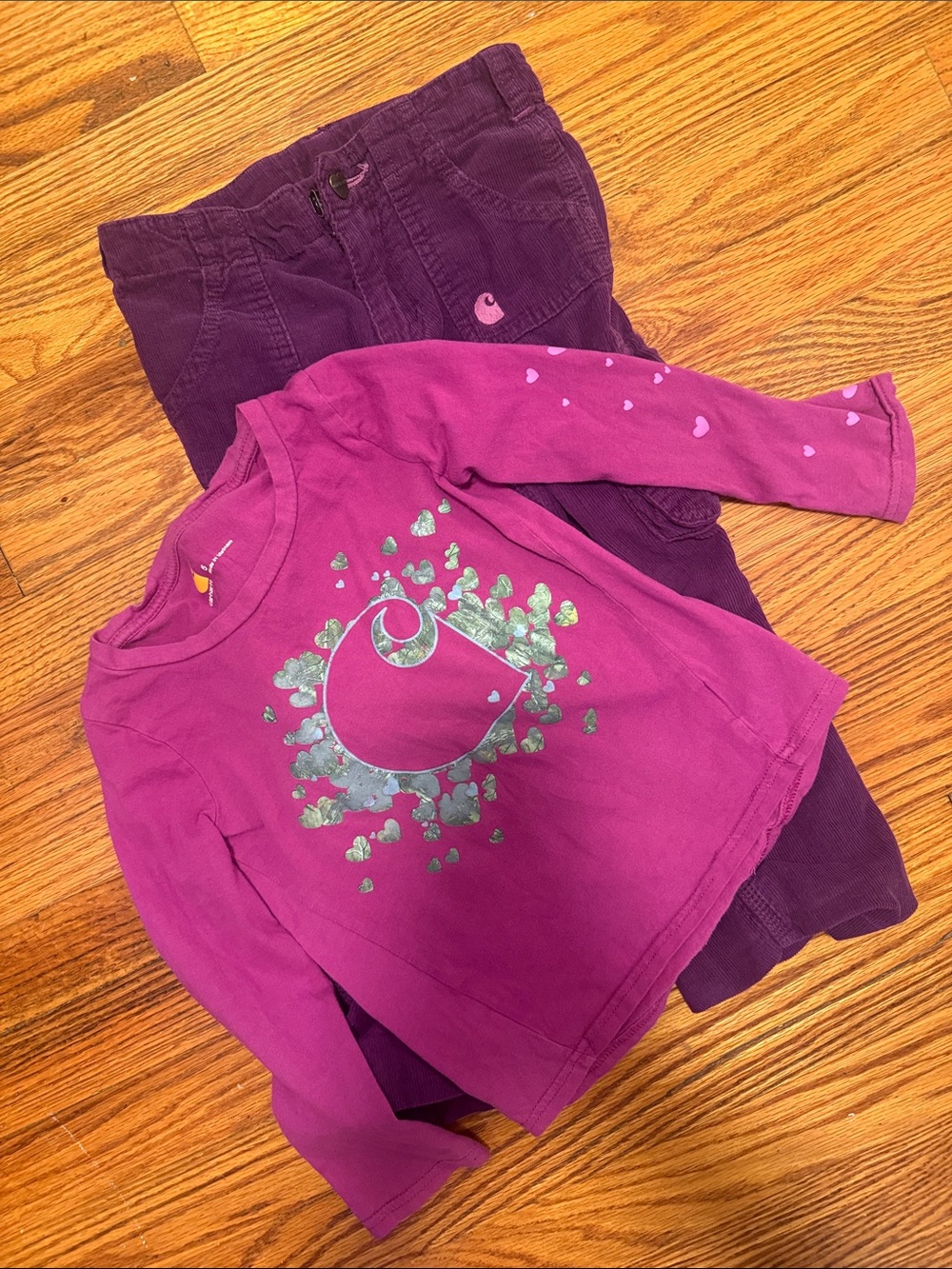 Carhartt Girls' Magenta Long-Sleeve Tee with Metallic Heart Logo